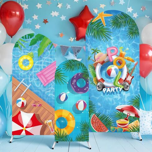 3 Pcs Pool Party Arch Backdrop Stand Cover Double-Sided Summer Pool Hawaiian Theme Seaside Decor Photo Background Props Arch Cover for Swimming Beach Holiday Birthday Party Decoration (4ft,5ft,6ft) in Saudi Arabia