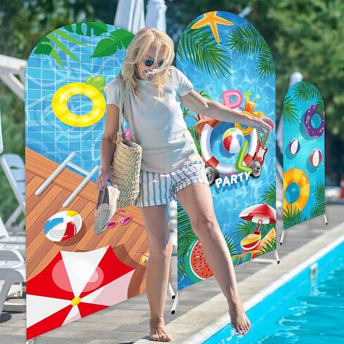 3 Pcs Pool Party Arch Backdrop Stand Cover Double-Sided Summer Pool Hawaiian Theme Seaside Decor Photo Background Props Arch Cover for Swimming Beach Holiday Birthday Party Decoration (4ft,5ft,6ft) in Saudi Arabia