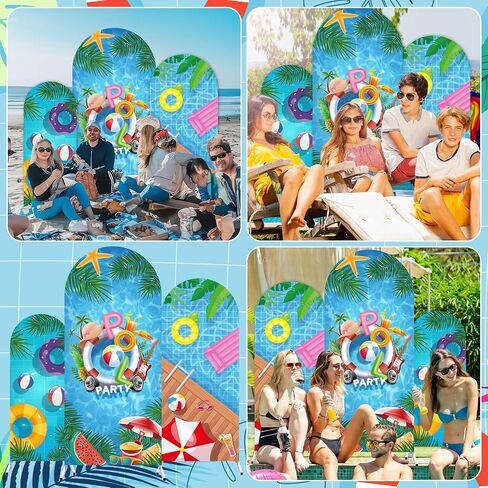 3 Pcs Pool Party Arch Backdrop Stand Cover Double-Sided Summer Pool Hawaiian Theme Seaside Decor Photo Background Props Arch Cover for Swimming Beach Holiday Birthday Party Decoration (4ft,5ft,6ft) in Saudi Arabia