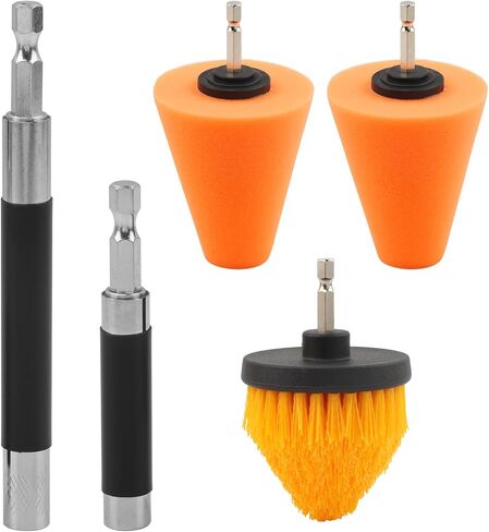 Polishing Cone and Drill Brush Set, 2 Sponge Buffing + 1 Polishing Brush + 2 Extension Pole (8cm+12cm) for Automotive Car Wheel Hub Care, Attaches to Standard Household Drill(COLOR:Multicolor) in Saudi Arabia
