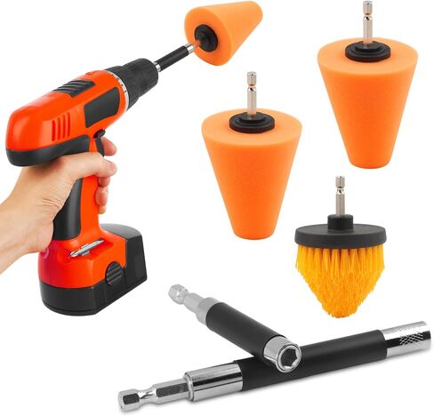 Polishing Cone and Drill Brush Set, 2 Sponge Buffing + 1 Polishing Brush + 2 Extension Pole (8cm+12cm) for Automotive Car Wheel Hub Care, Attaches to Standard Household Drill(COLOR:Multicolor) in Saudi Arabia