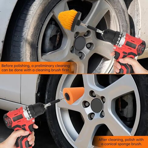 Polishing Cone and Drill Brush Set, 2 Sponge Buffing + 1 Polishing Brush + 2 Extension Pole (8cm+12cm) for Automotive Car Wheel Hub Care, Attaches to Standard Household Drill(COLOR:Multicolor) in Saudi Arabia