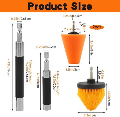 Polishing Cone and Drill Brush Set, 2 Sponge Buffing + 1 Polishing Brush + 2 Extension Pole (8cm+12cm) for Automotive Car Wheel Hub Care, Attaches to Standard Household Drill(COLOR:Multicolor) in Saudi Arabia
