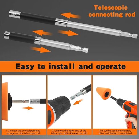 Polishing Cone and Drill Brush Set, 2 Sponge Buffing + 1 Polishing Brush + 2 Extension Pole (8cm+12cm) for Automotive Car Wheel Hub Care, Attaches to Standard Household Drill(COLOR:Multicolor) in Saudi Arabia