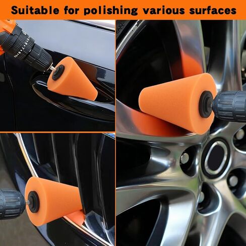 Polishing Cone and Drill Brush Set, 2 Sponge Buffing + 1 Polishing Brush + 2 Extension Pole (8cm+12cm) for Automotive Car Wheel Hub Care, Attaches to Standard Household Drill(COLOR:Multicolor) in Saudi Arabia