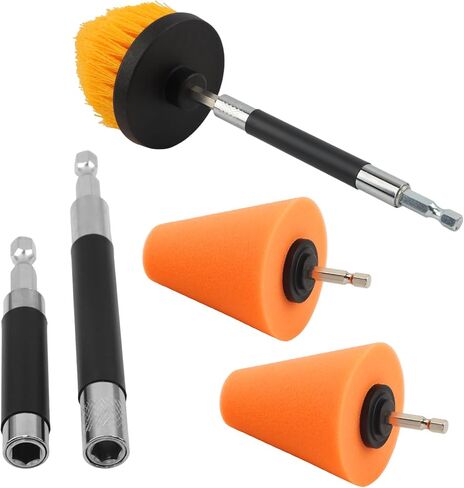 Polishing Cone and Drill Brush Set, 2 Sponge Buffing + 1 Polishing Brush + 2 Extension Pole (8cm+12cm) for Automotive Car Wheel Hub Care, Attaches to Standard Household Drill(COLOR:Multicolor) in Saudi Arabia