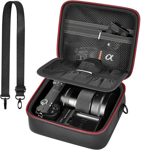 casmilee Camera Case for Sony Alpha ZV-E10 Alpha a6400/ a6700/ a6100/ a6000/ a6600/ a6500 Mirrorless Digital Camera, Hard Travel Bag with a Shoulder Strap for Lens & Accessories (Black, Medium) in Saudi Arabia