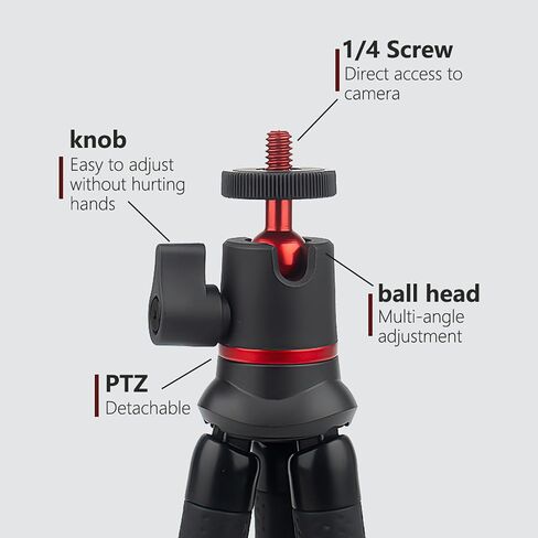 Camera Tripod,360°Rotation Flexible Stand with Adapter and 1/4'' Screws | Action Camera Holder,for Vlogging,Selfies,Video Recording ,Compatible with Nikon,Sony,DJI Cameras,Gopro Travel in Kuwait