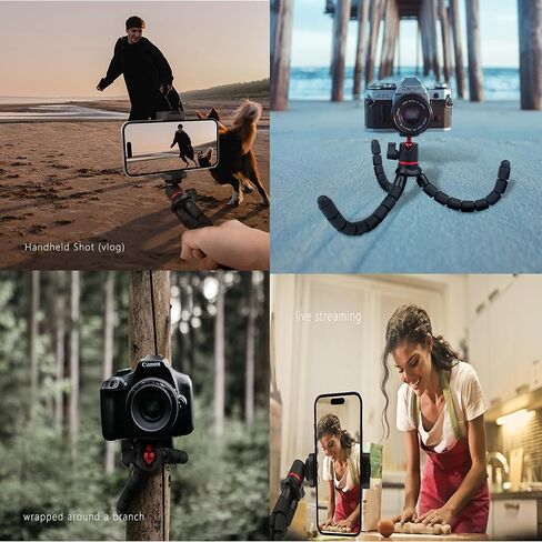 Camera Tripod,360°Rotation Flexible Stand with Adapter and 1/4'' Screws | Action Camera Holder,for Vlogging,Selfies,Video Recording ,Compatible with Nikon,Sony,DJI Cameras,Gopro Travel in Kuwait