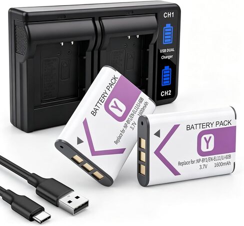 2-Pack Battery and Dual USB Charger Kit for NP-BY1 EN-EL11 LI-60B D-Li78 | Compatible with Nikon Coolpix S550 S560 Sony Action Cam Mini HDR-AZ1VR AZ1 AZ1V AZ1VR Olympus FE-370 in Saudi Arabia
