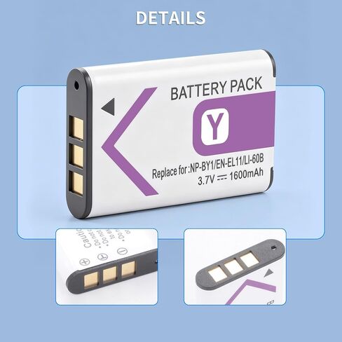 2-Pack Battery and Dual USB Charger Kit for NP-BY1 EN-EL11 LI-60B D-Li78 | Compatible with Nikon Coolpix S550 S560 Sony Action Cam Mini HDR-AZ1VR AZ1 AZ1V AZ1VR Olympus FE-370 in Saudi Arabia