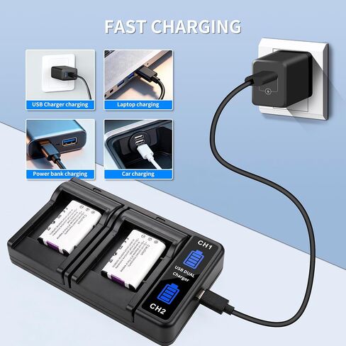 2-Pack Battery and Dual USB Charger Kit for NP-BY1 EN-EL11 LI-60B D-Li78 | Compatible with Nikon Coolpix S550 S560 Sony Action Cam Mini HDR-AZ1VR AZ1 AZ1V AZ1VR Olympus FE-370 in Saudi Arabia