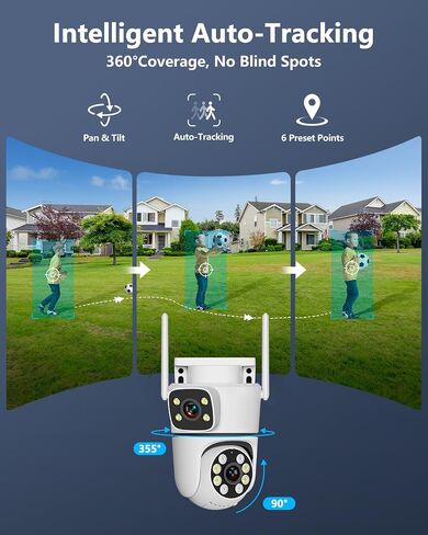 5MP 3pcs Dual Lens Cameras WiFi Security Camera Outdoor PTZ Auto Tracking | 2.7K HD, 2-Way Audio,Color Night Vision,PTZ Auto-Tracking,Dual Antennas 2.4/5GHz WiFi,Human Detection, Free APP Alert,IP65 in Saudi Arabia