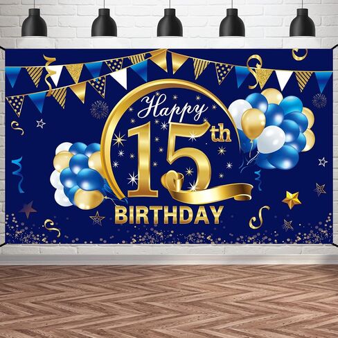 Happy 90th Birthday Banner Decorations for Men - Blue Gold 90 Backdrop Party Supplies Year Old Photo Background Sign Decor, blue 90th | Blue Gold Backdrop Sign, 90th Photo Backdrop, Party Supplies for 90 Year Old in Saudi Arabia