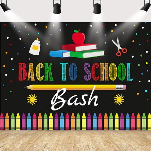 MEHOFOND Back to School Bash Photo Studio Booth Backdrops Props Chalkboard Colorful Pens First Day of School Classroom Party Decoration Backgrounds Banner for Photography 7x5ft in Saudi Arabia