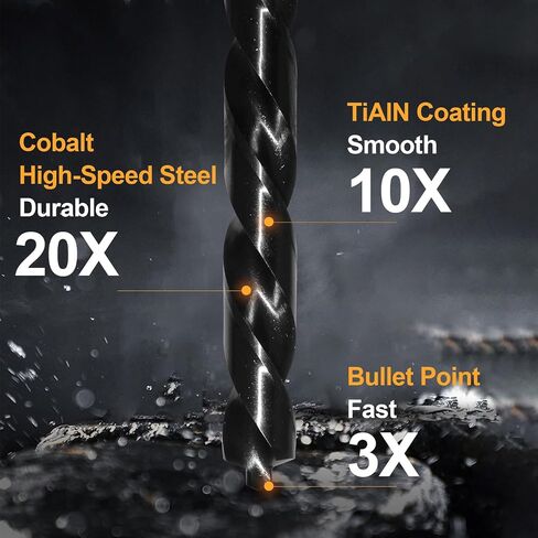 Luckyway 3/8" M35 Cobalt Drill Bits Titanium Aluminum Nitride Coated (TiAlN) with Bullet Point Tip Perfect for Steel, Hard Metal, Cast Iron 5-Piece in Saudi Arabia