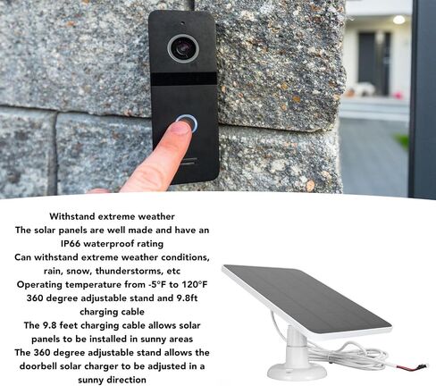 Solar Panel Camera Charger,10W Video Doorbell Solar Panel Charger with Adjustable Stand for Doorbell 2K Camera for Video Doorbell 2 (White) in Saudi Arabia