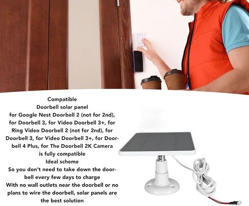 Solar Panel Camera Charger,10W Video Doorbell Solar Panel Charger with Adjustable Stand for Doorbell 2K Camera for Video Doorbell 2 (White) in Saudi Arabia