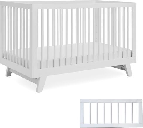 Astin 3-in-1 Convertible Crib with Toddler Guardrail, White | Includes Toddler Guardrail, Converts to Toddler Bed and Daybed, 4 Adjustable Mattress Heights, Fits Full-Size Crib Mattress in Kuwait
