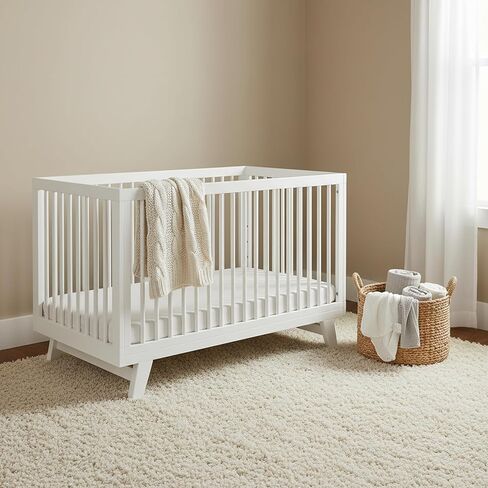Astin 3-in-1 Convertible Crib with Toddler Guardrail, White | Includes Toddler Guardrail, Converts to Toddler Bed and Daybed, 4 Adjustable Mattress Heights, Fits Full-Size Crib Mattress in Kuwait