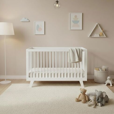 Astin 3-in-1 Convertible Crib with Toddler Guardrail, White | Includes Toddler Guardrail, Converts to Toddler Bed and Daybed, 4 Adjustable Mattress Heights, Fits Full-Size Crib Mattress in Kuwait