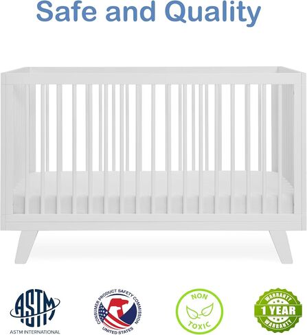 Astin 3-in-1 Convertible Crib with Toddler Guardrail, White | Includes Toddler Guardrail, Converts to Toddler Bed and Daybed, 4 Adjustable Mattress Heights, Fits Full-Size Crib Mattress in Kuwait
