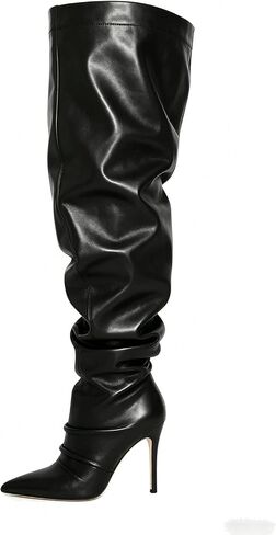 Extra wide calf Red Thigh high boots Slouchy Ruched Stiletto heels Pointed toe Black Over the knee boots Slip on Sexy Super high heel oversize high thigh boots in Kuwait