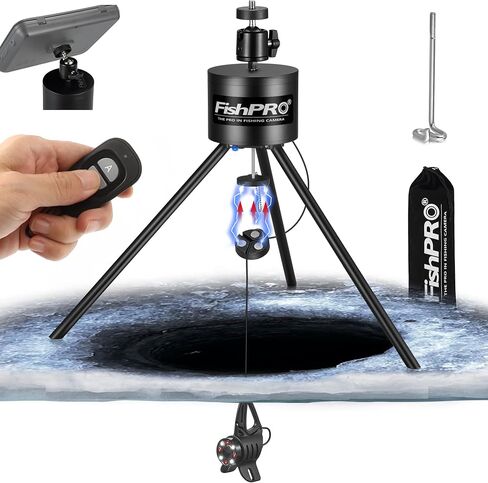[FishPRO® 𝟮𝟬𝟮𝟲 𝐌𝐚𝐠𝐧𝐞𝐭] Tripod for Underwater Fishing Camera, For Max 11.1" Ice Hole 2 Fix Way, [Full Aluminum] Positioner for Ice Fishing Camera Underwater w/ 1/4" Tilt Mount, Remote Control in Kuwait