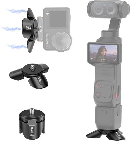 VRIG Magnetic Mini Tripod Stand for DJI OSMO Pocket 4P/4/3,Auto-Deploy Small Desktop Camera Stand with 1/4" Screw for Insta360 Luna Ultra/X5/X4,Portable Aluminum Travel Vlog Action Camera Accessories in Kuwait