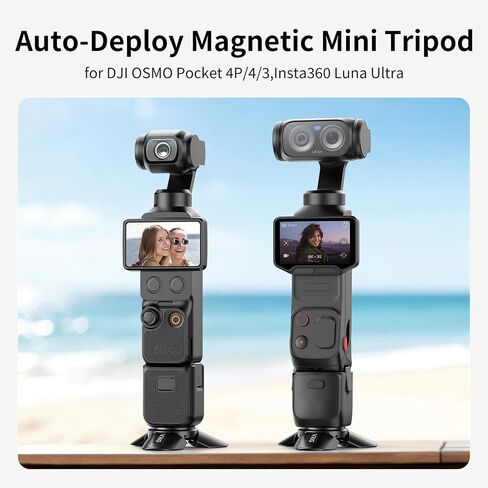 VRIG Magnetic Mini Tripod Stand for DJI OSMO Pocket 4P/4/3,Auto-Deploy Small Desktop Camera Stand with 1/4" Screw for Insta360 Luna Ultra/X5/X4,Portable Aluminum Travel Vlog Action Camera Accessories in Kuwait