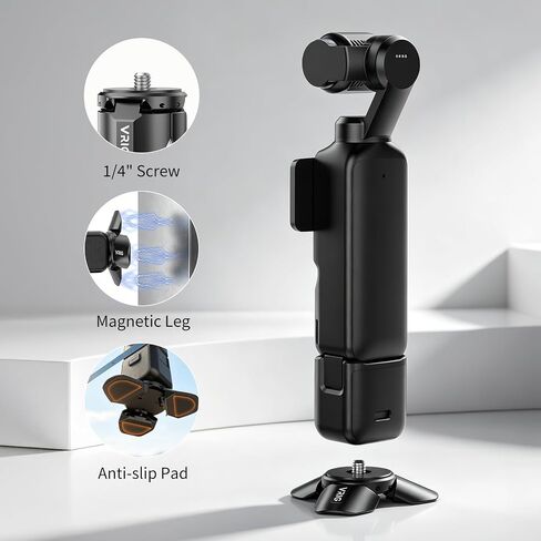 VRIG Magnetic Mini Tripod Stand for DJI OSMO Pocket 4P/4/3,Auto-Deploy Small Desktop Camera Stand with 1/4" Screw for Insta360 Luna Ultra/X5/X4,Portable Aluminum Travel Vlog Action Camera Accessories in Kuwait