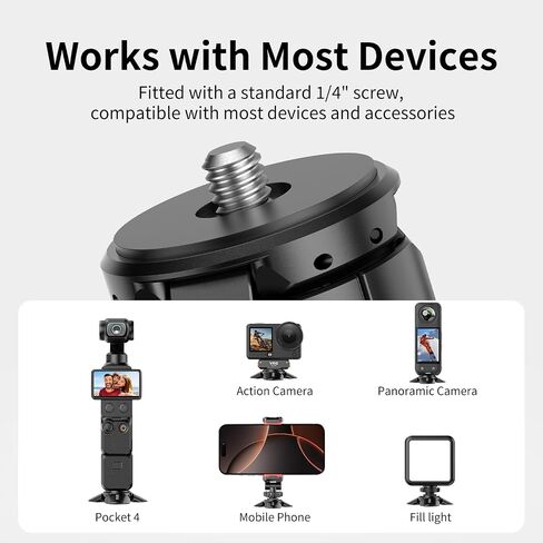 VRIG Magnetic Mini Tripod Stand for DJI OSMO Pocket 4P/4/3,Auto-Deploy Small Desktop Camera Stand with 1/4" Screw for Insta360 Luna Ultra/X5/X4,Portable Aluminum Travel Vlog Action Camera Accessories in Kuwait