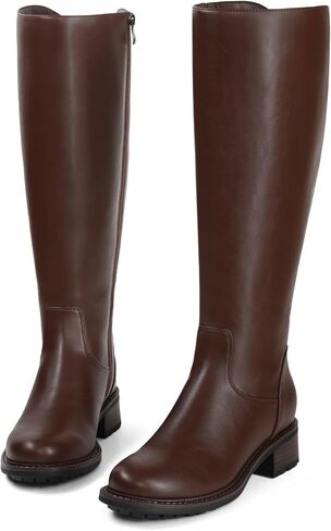 USIMAD Knee High Boots for Women Round Toe Tall Flat Low Chunky Heel Long Riding Boots in Kuwait