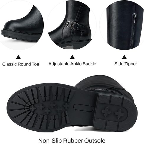 Women's Knee-High Riding Boots: Chunky Block Low Heel Wide Calf | Comfortable for All-Day Wear, Side Zipper with Buckle, Long Dress Tall Boots for Fall Winter Black WT Size 8 in Kuwait