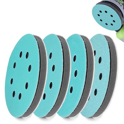 WORKPRO 5 Inch Orbital Sander Pads 4 Foam 8 Discs 80-320 Grit | 12-piece kit: 4 foam pads + 8 discs, 8-hole hook-loop. Grits 80/120/240/320. For sanding, contours, finishing. in Kuwait
