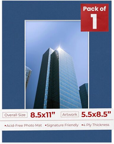 8.5x11 Mat Bevel Cut for 5.5x8.5 Photos - Acid Free Bottle Blue Precut Matboard - For Pictures, Photos, Framing - 4-ply Thickness in Kuwait