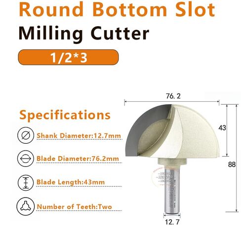 1PCS Core Box Router Bit, 1/2 Inch Shank, 3 Inch Round Bottom Groove Bit, Carbide Tipped Radius Ball Nose Woodworking Cutter for Wood, MDF, Plywood, Particle Board in Kuwait