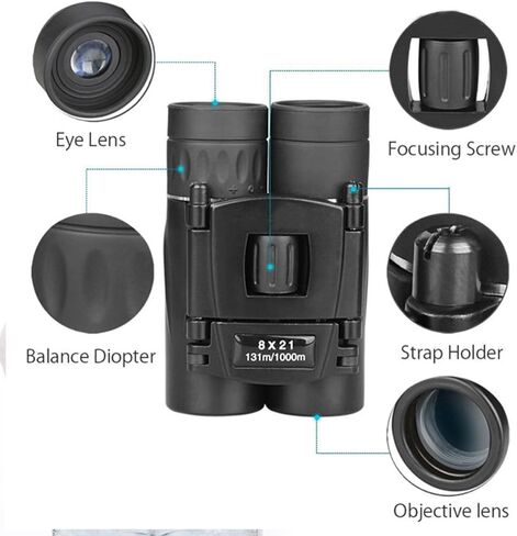 8x21 Compact Binoculars with Long Range 1000m, Lightweight Plastic Folding Telescope Featuring Multilayer Coated Optics and Climate Proof Design, for Concerts and Outdoor Sports in Kuwait