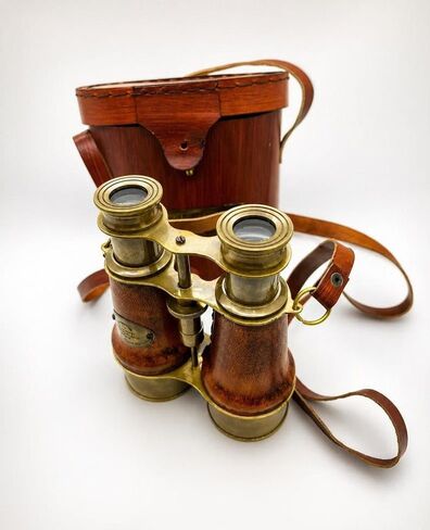 Brass Binoculars with Leather Case Vintage Nautical Handmade | 6 Inch Length, Antique Brass Finish, Includes Carrying Strap, Collectible Decor, Theatre & Desk Display in Kuwait