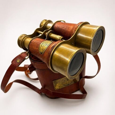 Brass Binoculars with Leather Case Vintage Nautical Handmade | 6 Inch Length, Antique Brass Finish, Includes Carrying Strap, Collectible Decor, Theatre & Desk Display in Kuwait