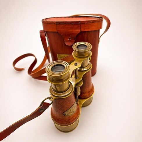 Brass Binoculars with Leather Case Vintage Nautical Handmade | 6 Inch Length, Antique Brass Finish, Includes Carrying Strap, Collectible Decor, Theatre & Desk Display in Kuwait