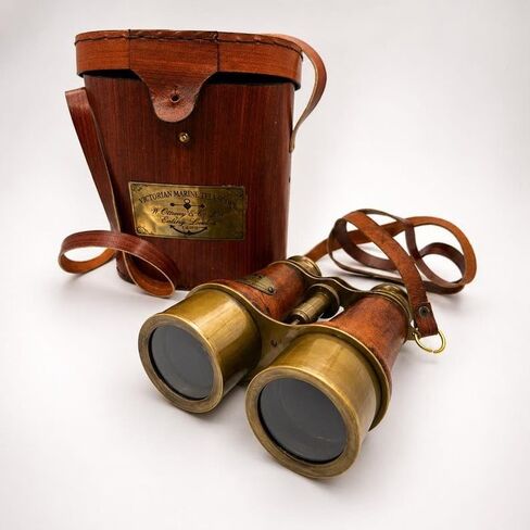 Brass Binoculars with Leather Case Vintage Nautical Handmade | 6 Inch Length, Antique Brass Finish, Includes Carrying Strap, Collectible Decor, Theatre & Desk Display in Kuwait