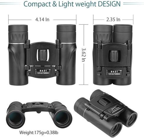 Wakauto 8x21 Folding Binoculars with Ba7 Fmc Optics, Fog Proof Compact Telescope Featuring Large Objective Lens for Bird Watching and Camping, Long Range 1000m Plastic Mini Zoom in Kuwait