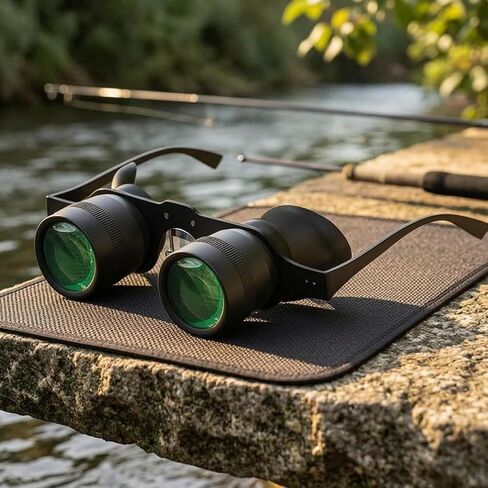 Fishing Telescope Wearable Viewing Glasses Binocular Viewer Face Worn Eyewear with Focus Magnification 10x Silicone Pads for Stable Fit Suitable for in Kuwait