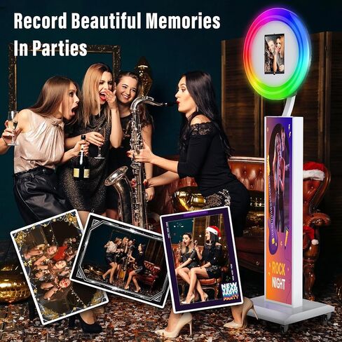 JIYANG Portable Photo Booth Compatible with Ipad 12.9in 11in 10.9in 10.2in, Photo Booth Machine with Software APP Control,Music Sync,Free Custom Logo,Flight Case,for Parties,Wedding,Events(White) in Kuwait