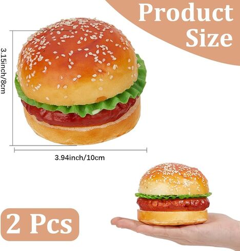 CREATCABIN 2Pcs Artificial Hamburger Realistic Faux Display Food Imitation Leather Deep Fry Burger Simulation Food Kitchen Figure Ornaments for Party Photography Props Landscape Table DIY Decor in Kuwait