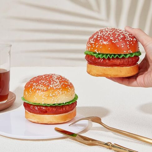 CREATCABIN 2Pcs Artificial Hamburger Realistic Faux Display Food Imitation Leather Deep Fry Burger Simulation Food Kitchen Figure Ornaments for Party Photography Props Landscape Table DIY Decor in Kuwait