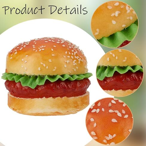 CREATCABIN 2Pcs Artificial Hamburger Realistic Faux Display Food Imitation Leather Deep Fry Burger Simulation Food Kitchen Figure Ornaments for Party Photography Props Landscape Table DIY Decor in Kuwait