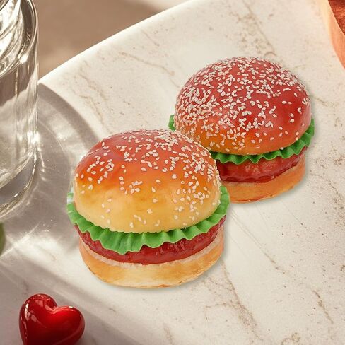 CREATCABIN 2Pcs Artificial Hamburger Realistic Faux Display Food Imitation Leather Deep Fry Burger Simulation Food Kitchen Figure Ornaments for Party Photography Props Landscape Table DIY Decor in Kuwait