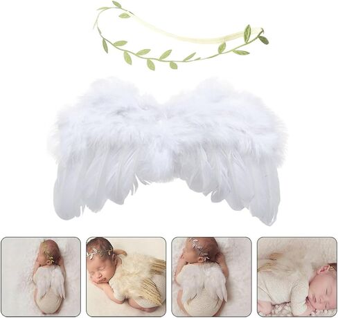 Artibetter Angel Wings with Headband Newborn Photo Props Set Photography Decor Light and Design Newborn Photo Shoot Accessories in Kuwait